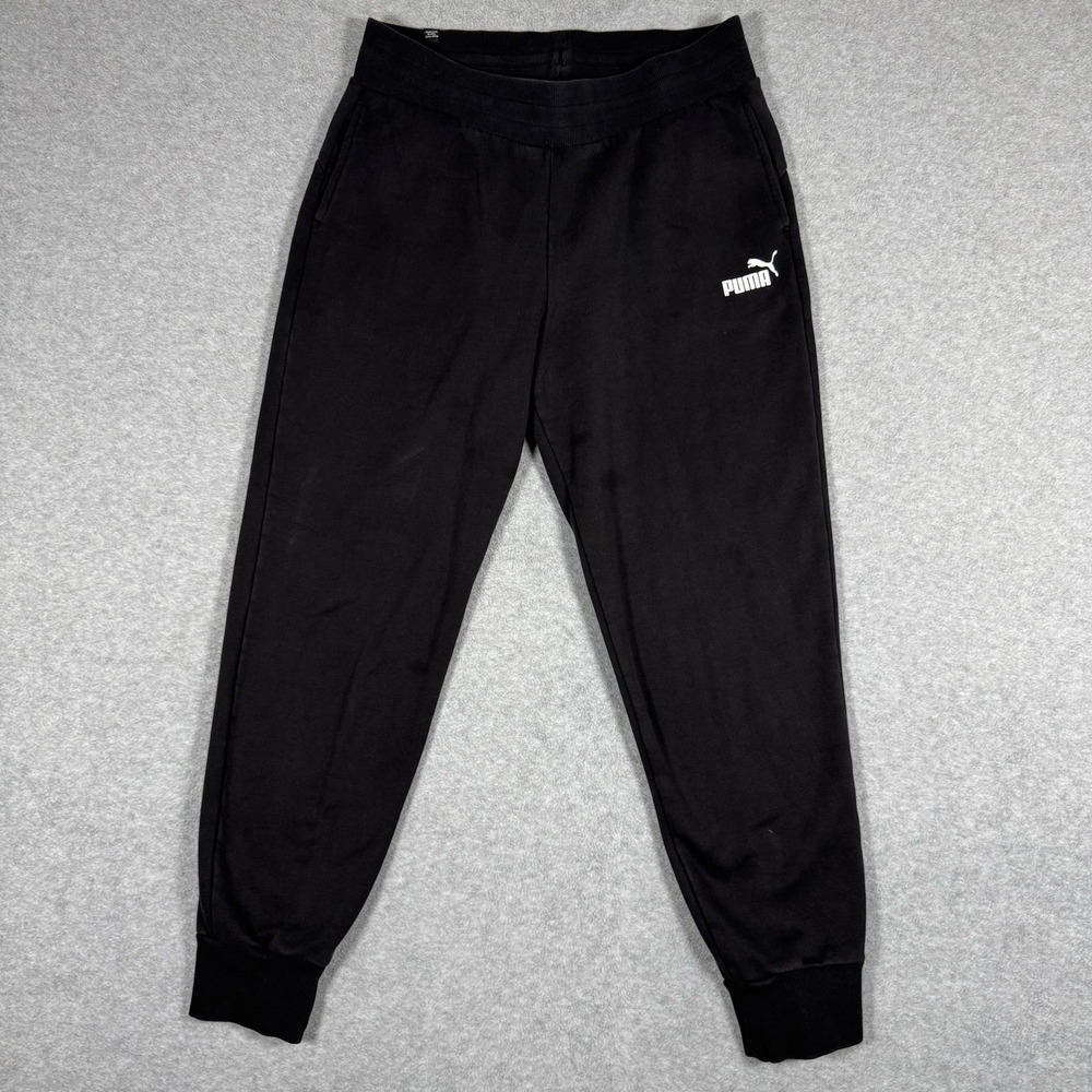 Puma Black Jogger Sweatpants Men's Athletic Logo Ribbed Cuff Side Pocket Pull On